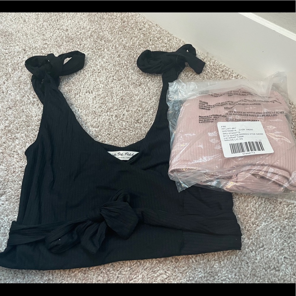 Free People Ribbed V-Neck Liz Wrap Crop Tanks- NWT